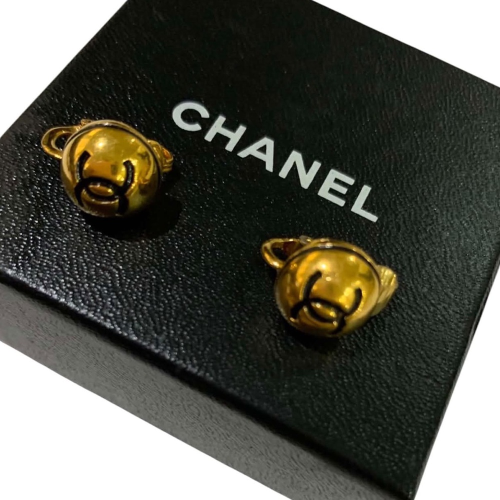 CHANEL Gold and Black CC Clip-On Earrings